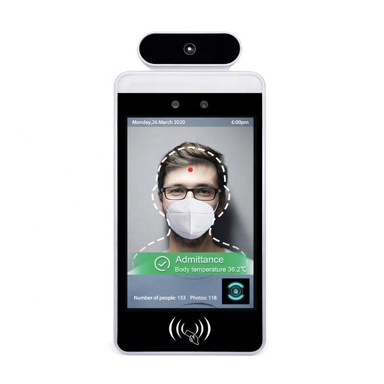 Wall Mounted 8 Inch Facial Recognition Device , 1.5GHZ Body Temperature Measurement Device